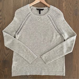 BCBGMaxAzria 100% Cashmere Long Sleeve Crew Neck Sweater Light Grey Extra Small